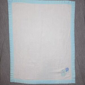 VTG CUDDLE TIME Baby Blanket Acrylic Blue Teddy Striped Bear Balloon USA